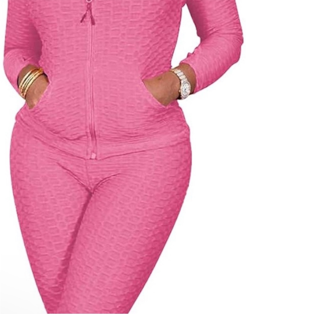 NEW MIX Mauve Textured Honeycomb 2 Piece Tracksuit Set NWT S/M or L/XL - Picture 6 of 8